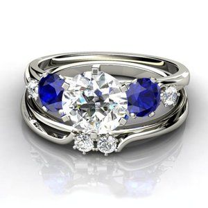 Lovely Round White And Royal Blue CZ Ring for Women, FB16FA1150